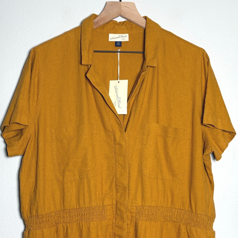 Universal Thread NEW Womens Romper XXL Yellow Buttons Linen Utility Minimalist - Picture 5 of 12